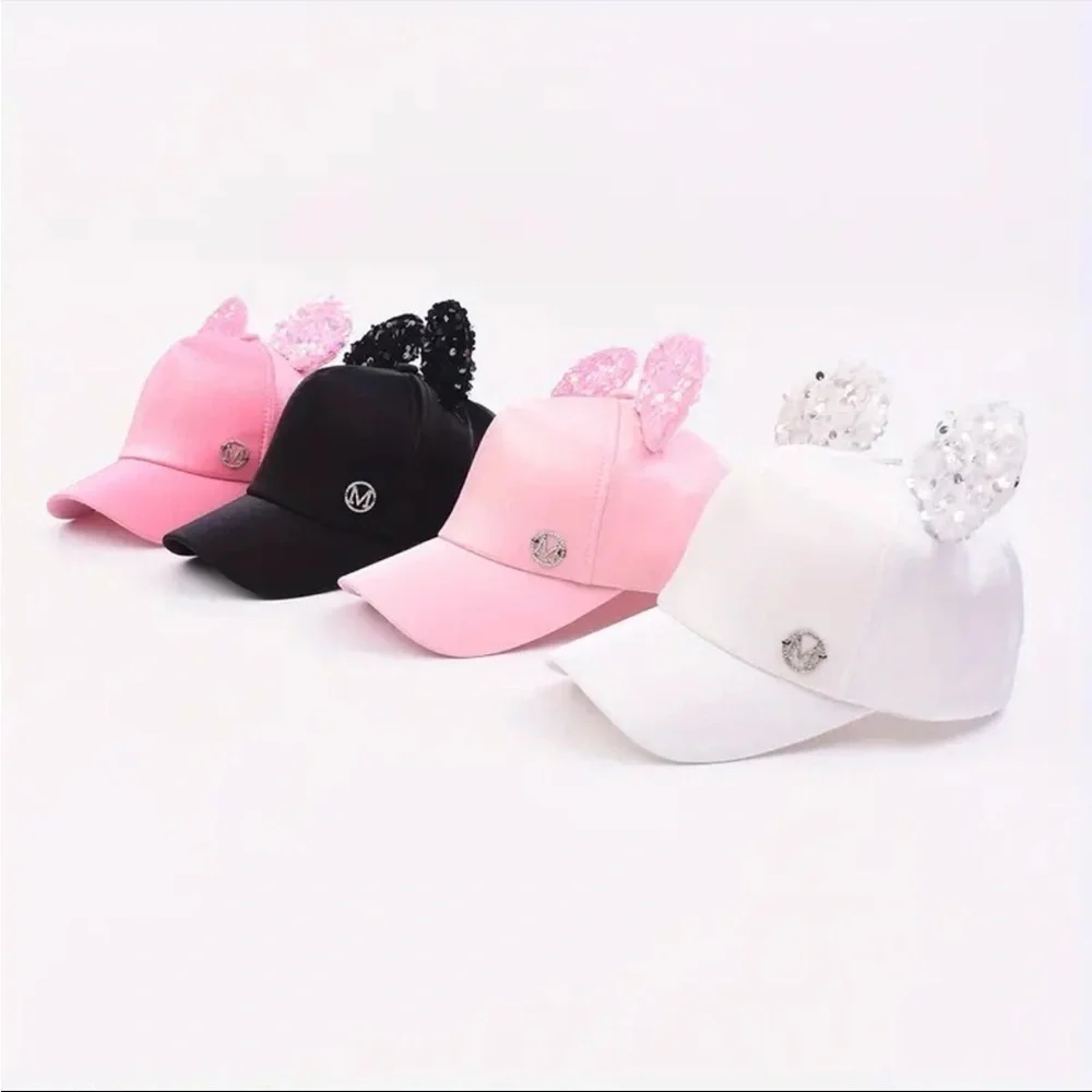 Pink Minnie Mouse Sequin Ears Baseball Cap Kawaii Cute Hat NWT